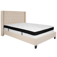 Flash Furniture HG-BMF-34-GG Riverdale Full Size Tufted Upholstered Platform Bed in Beige Fabric with Memory Foam Mattress